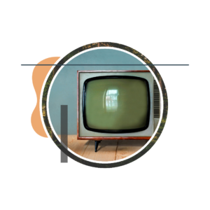A vintage television set against a pale wall